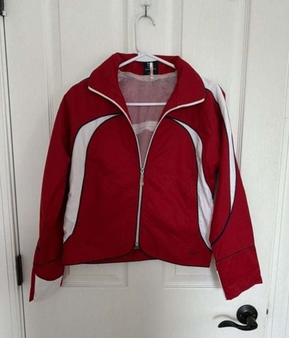 VINTAGE Nike Women's Full Zip Track Jacket Red White Size S